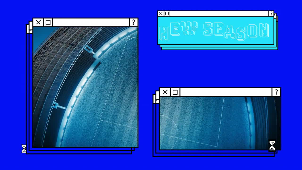 Animation of stadium roof and field graphics with New Season text displayed