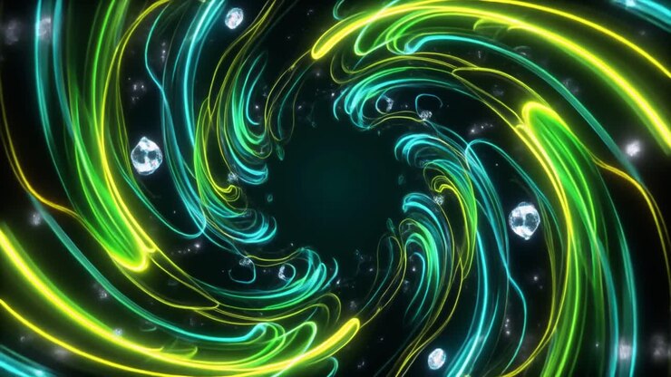 Abstract Glowing Neon Swirl Tunnel With Particles