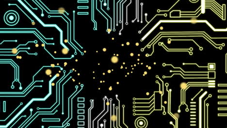 animation of data processing on glowing computer circuit board