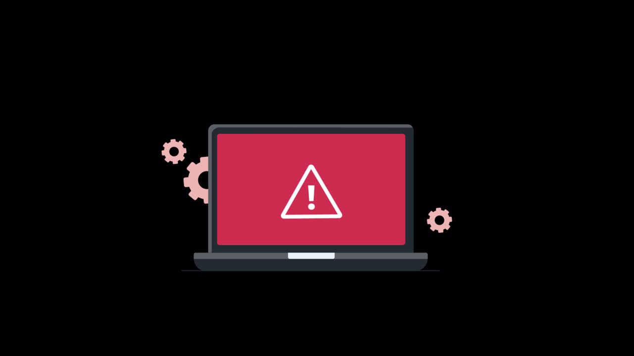 Animated Laptop Displaying Error Warning with Rotating Gears