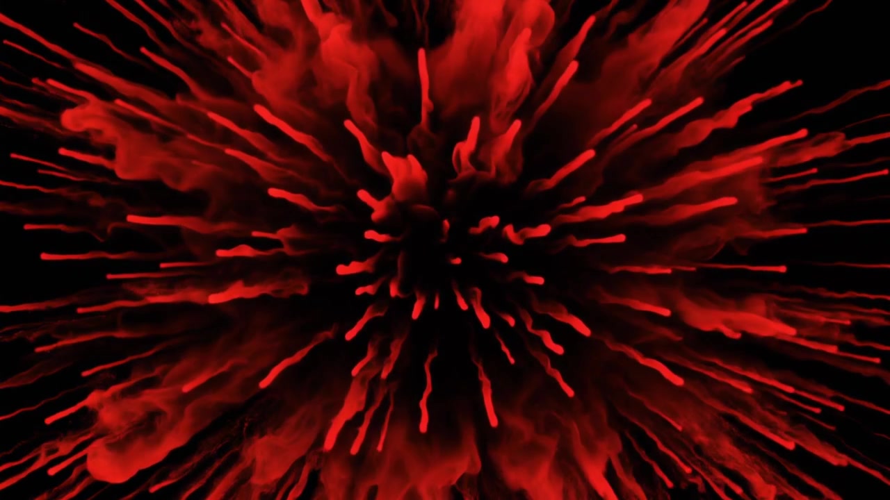 Abstract Red Particle Explosion Expanding on Black Background