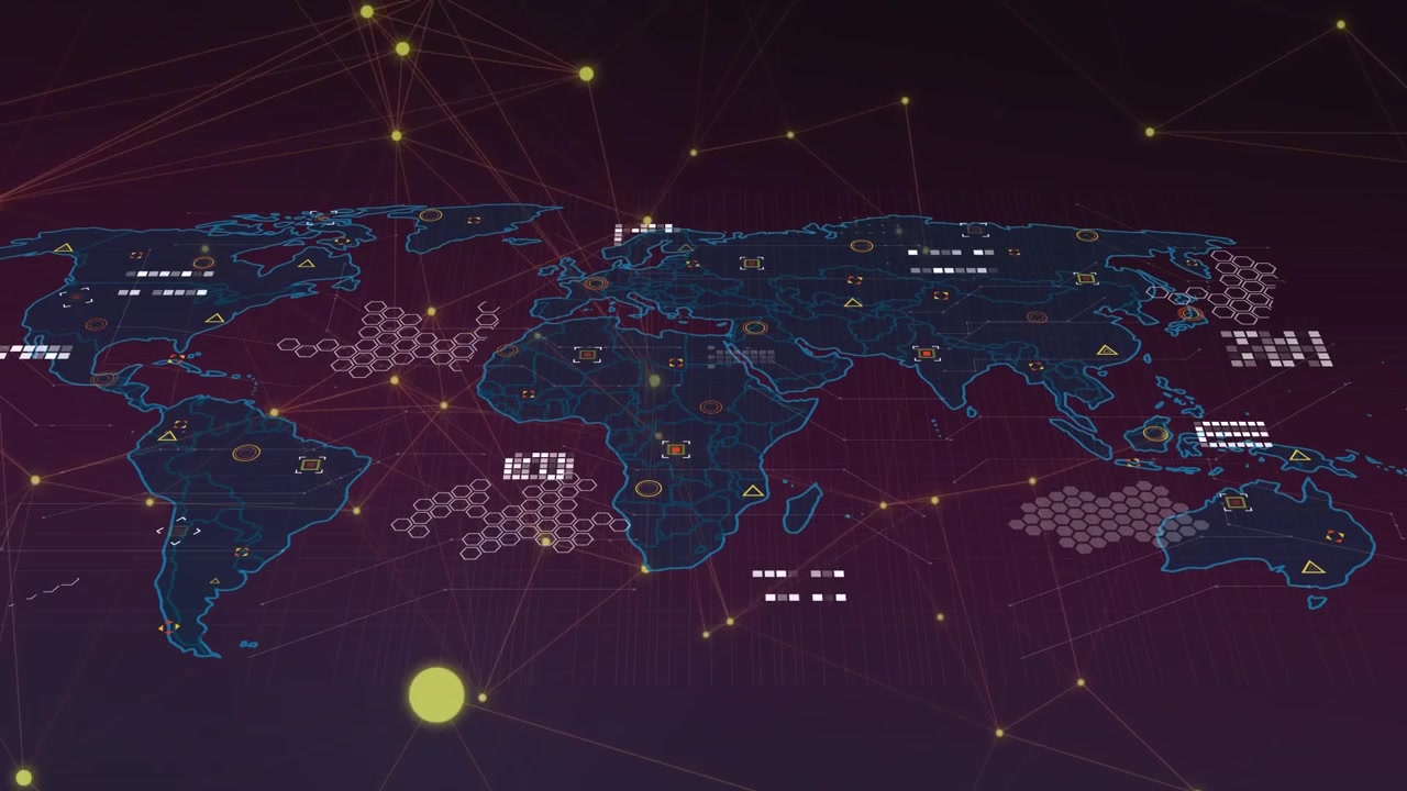 Digital World Map with Network Connections and Data Visualization
