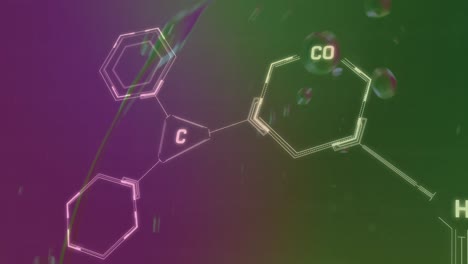 animation of chemical formula over bubbles on green background