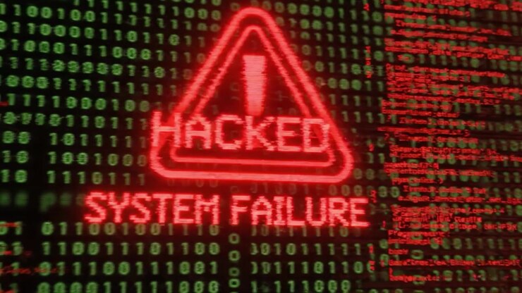 Visual Warning Signal of Critical System Failure Amidst Streams of Digital Binary Code Indicating a Computer Error and Urgent Attention Required
