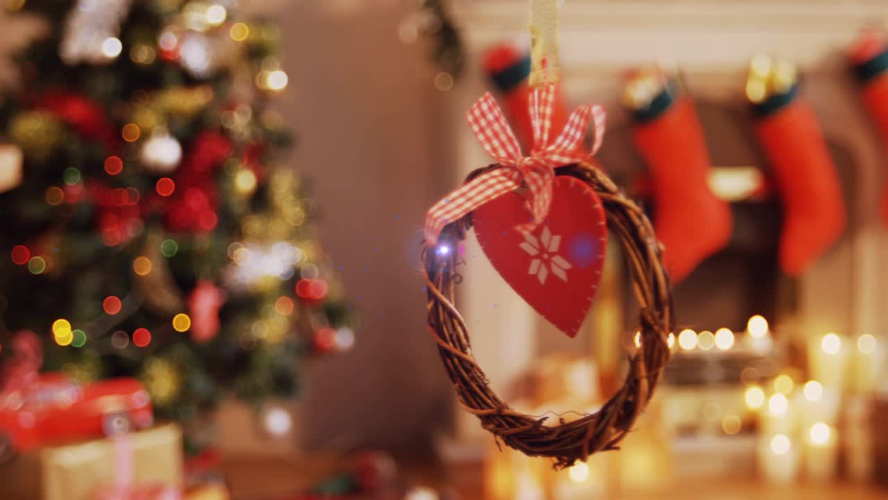 Light orb appearing by grapevine wreath, growing flare streaks, washing out decor for intense glow