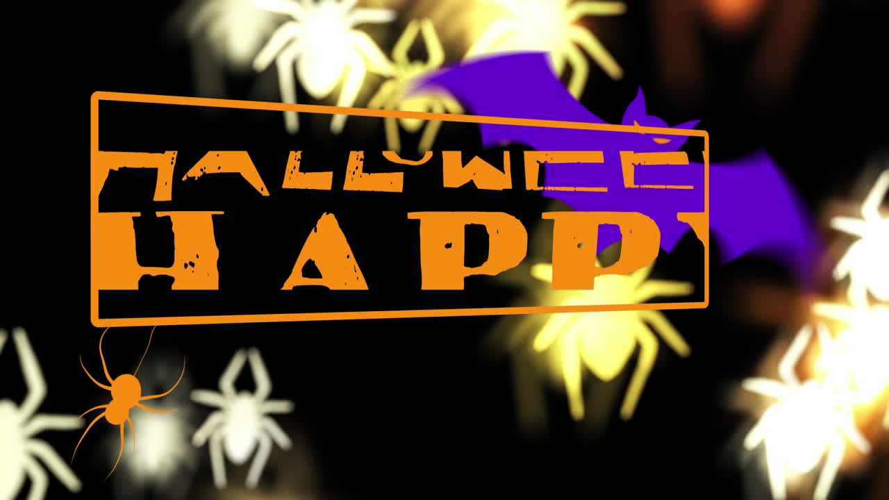 거미와 박 ⁇  위에 행복한 할로윈 텍스트의 애니메이션