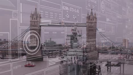 animation of financial data processing over london cityscape