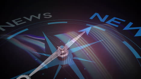 animation of compass needle pointing towards news with dynamic light streaks