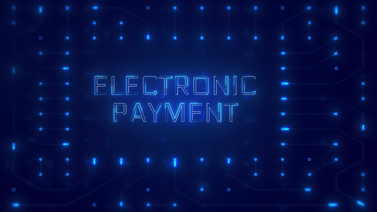 Glødende elektronisk betalingstekst på digital printpladebaggrund