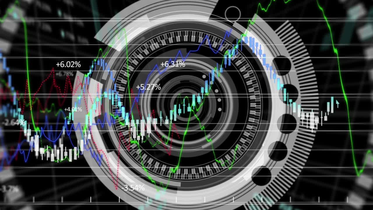 검은색 배경에 있는 증권시장 디스플레이의 애니메이션