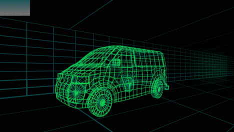 animación de un coche digital sobre un fondo negro