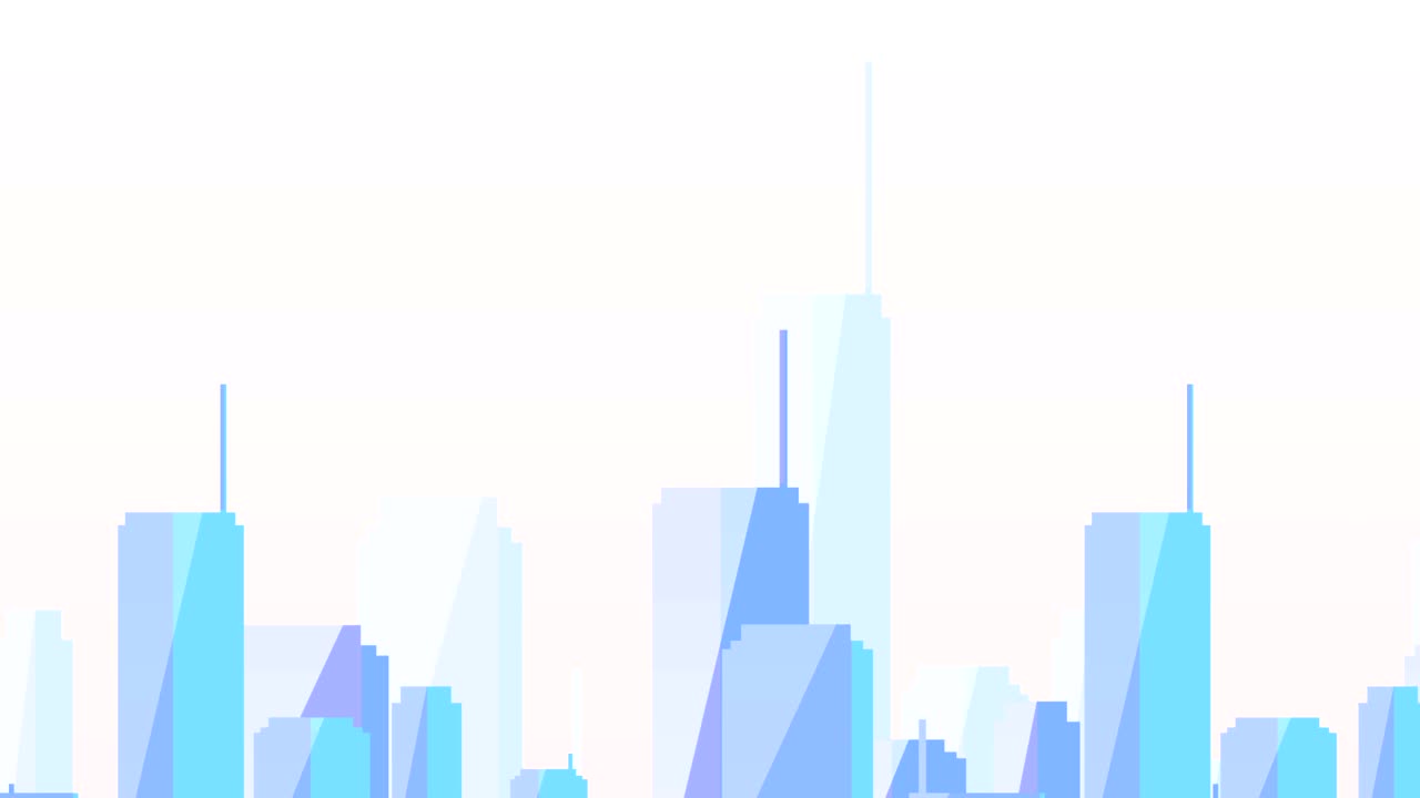 Skyline del centro città animato in 2D, blu e ripetibile in loop