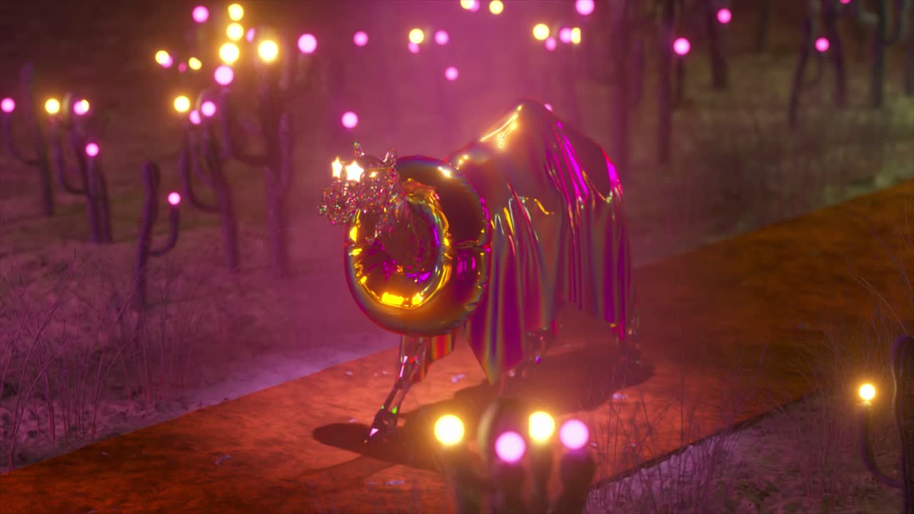 빛나는 은 카에 추상적인 생물