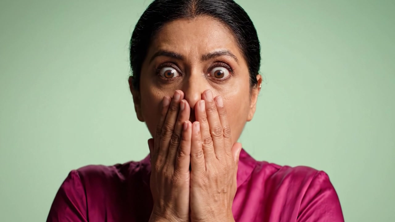 A woman displaying a range of emotions, captured in a series of frames emphasizing her expressive face and deep thoughts against a soft green background.