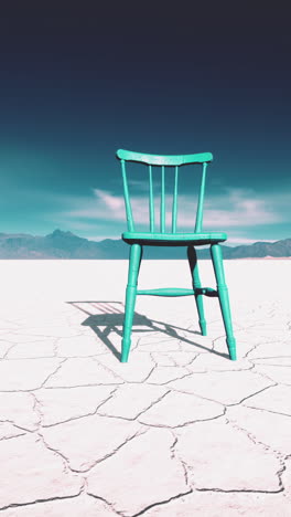 a green wooden chair in the desert