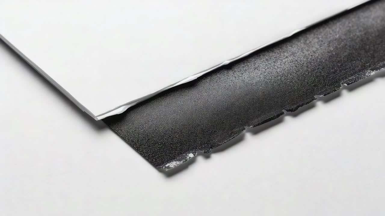 Panning camera revealing white sheet over dark scalloped layer on white surface showing residue