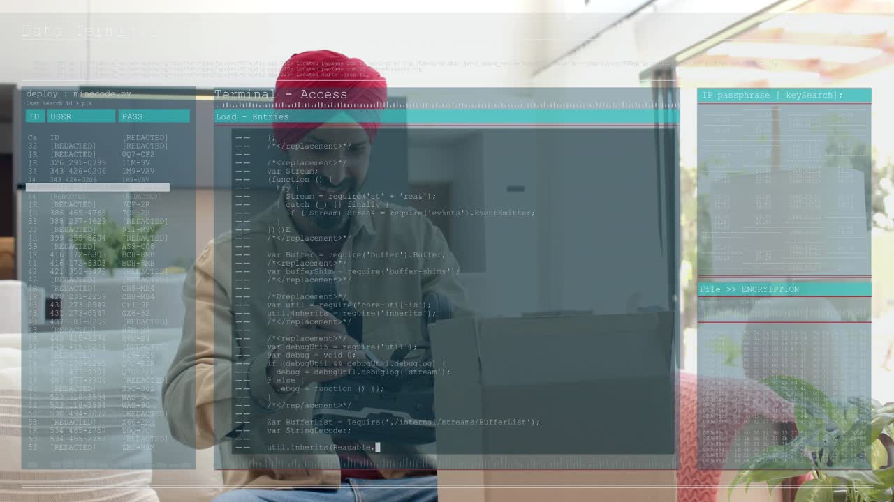 Man wearing red turban reaching into box, inspecting tech device while Access overlay guiding setup