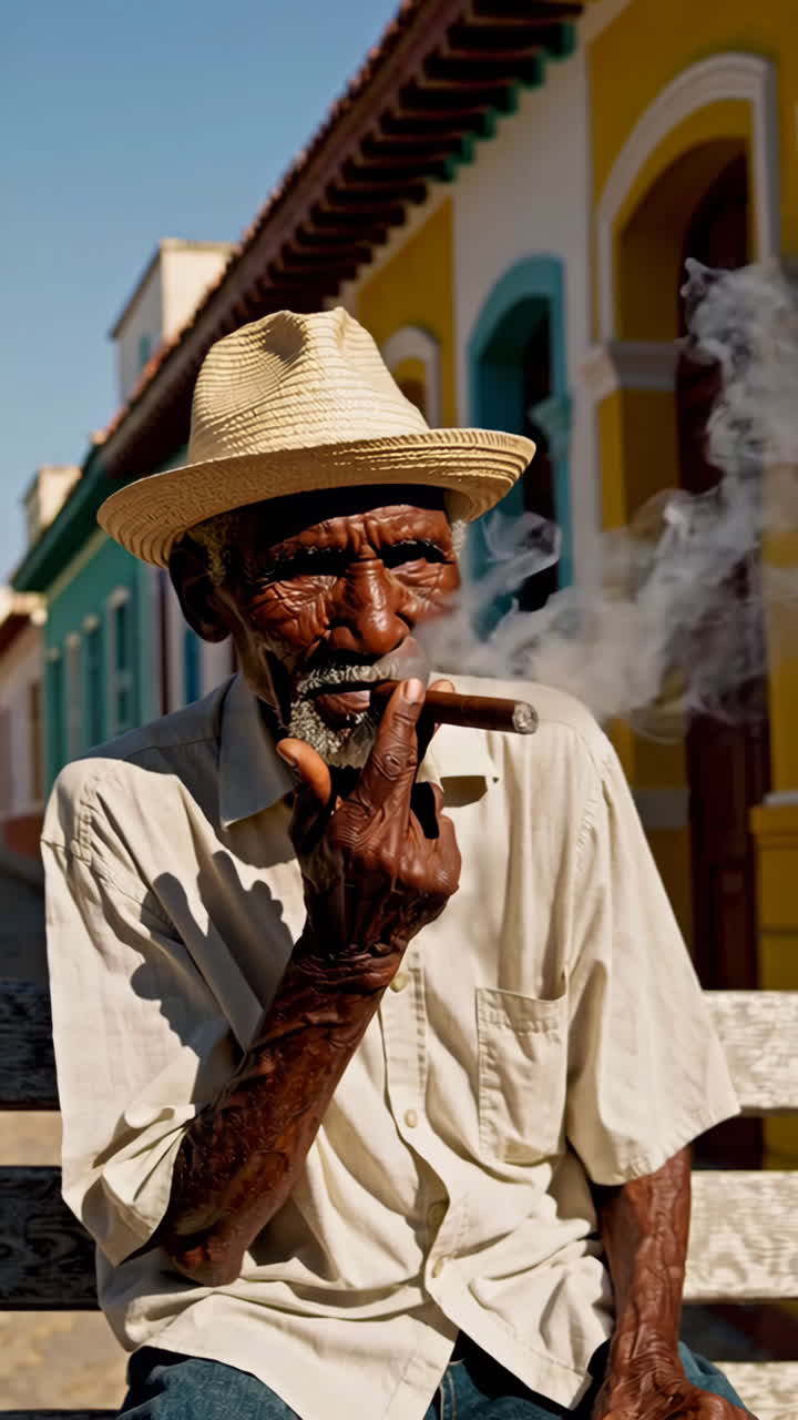 Older Man Smoking Cigar in Cuba