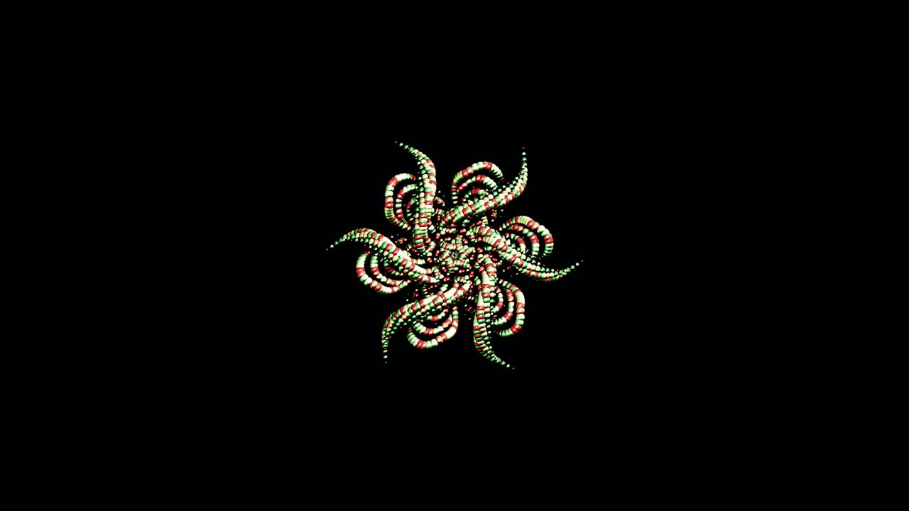 fondo de movimiento abstracto con vista de caleidoscopio, formas de flores que se abren y cierran con el movimiento cambiante. animación. hermosa flor de pequeños círculos, bucle sin costuras