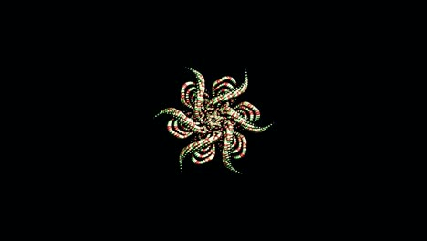 fondo de movimiento abstracto con vista de caleidoscopio, formas de flores que se abren y cierran con el movimiento cambiante. animación. hermosa flor de pequeños círculos, bucle sin costuras