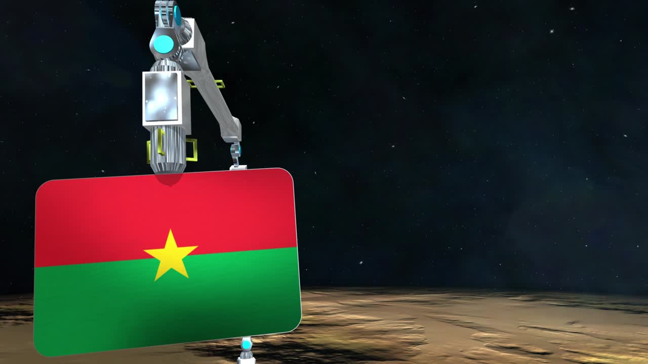 la placa de la bandera de burkina faso excavada en el planeta.
