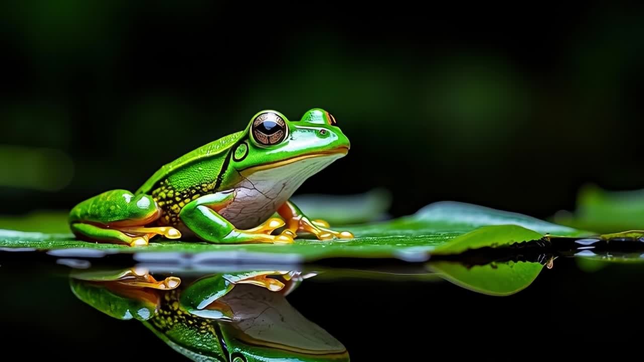 Tree Frog on Leaf Over Water