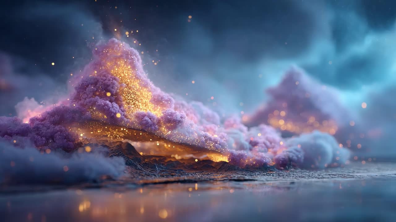 A Stunning Display of Ethereal Clouds Illuminated by Sparkling Lights Over a Dreamlike Landscape, Capturing the Magic of Nature's Fantastical Beauty