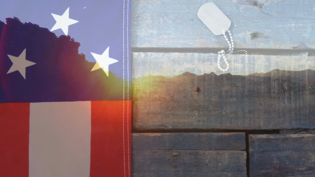 육군 이름 태그 위에 있는 미국 발의 애니메이션