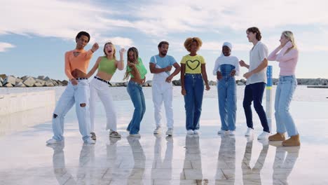 group of teenagers in casual clothes outdoors