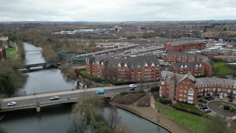 Bedford-town-bridge-Bedfordshire-UK-Drone,-Aerial,-view-from-air,-birds-eye-view