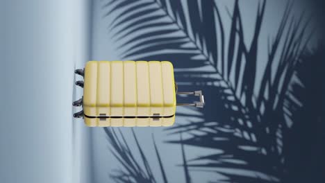 vertical-of-3d-rendering-animation-of-luggage-suitcase-with-palm-tree-leaf-in-blue-background-shade