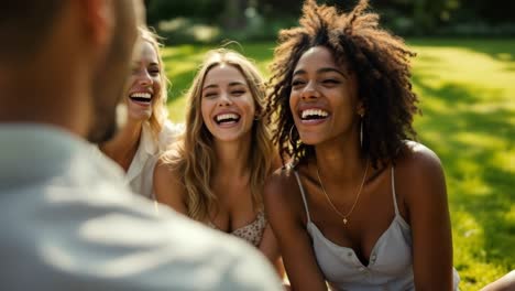 friends laughing together outdoors in a park