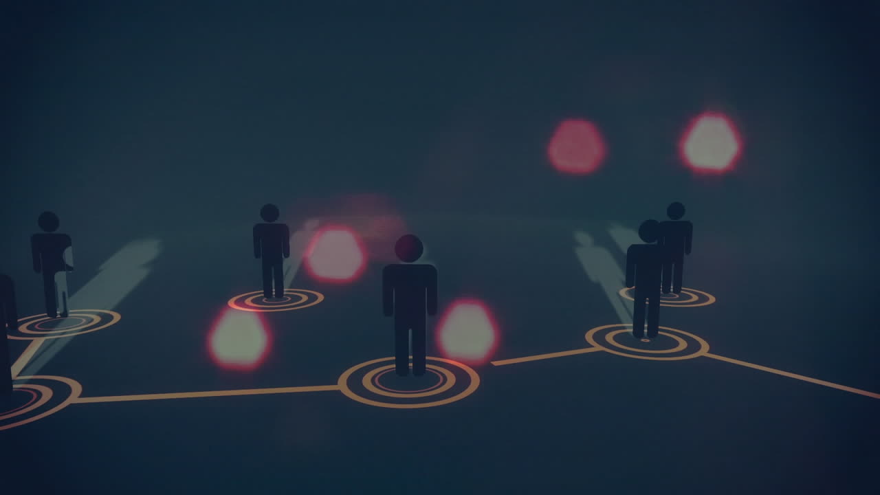 파란색 바탕에 흐릿한 불빛을 통해 연결 네트워크의 애니메이션