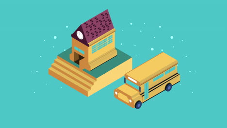 school and bus isometric style animation