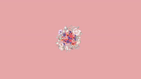 animación de forma de corazón floral y corona de flores pálidas que se mueven sobre un fondo rosa