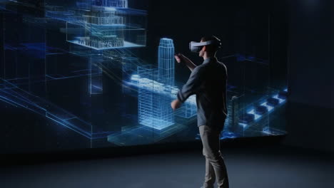 Man Interacting with a 3D Architectural Model in Virtual Reality