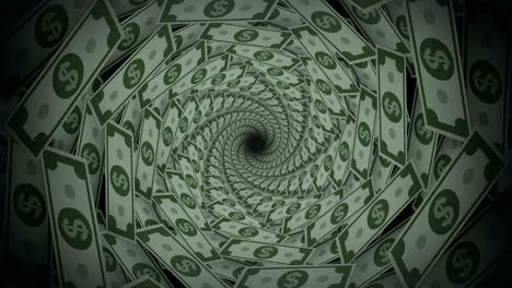 abstract money whirlwind dollar bill spiral background looped animation.