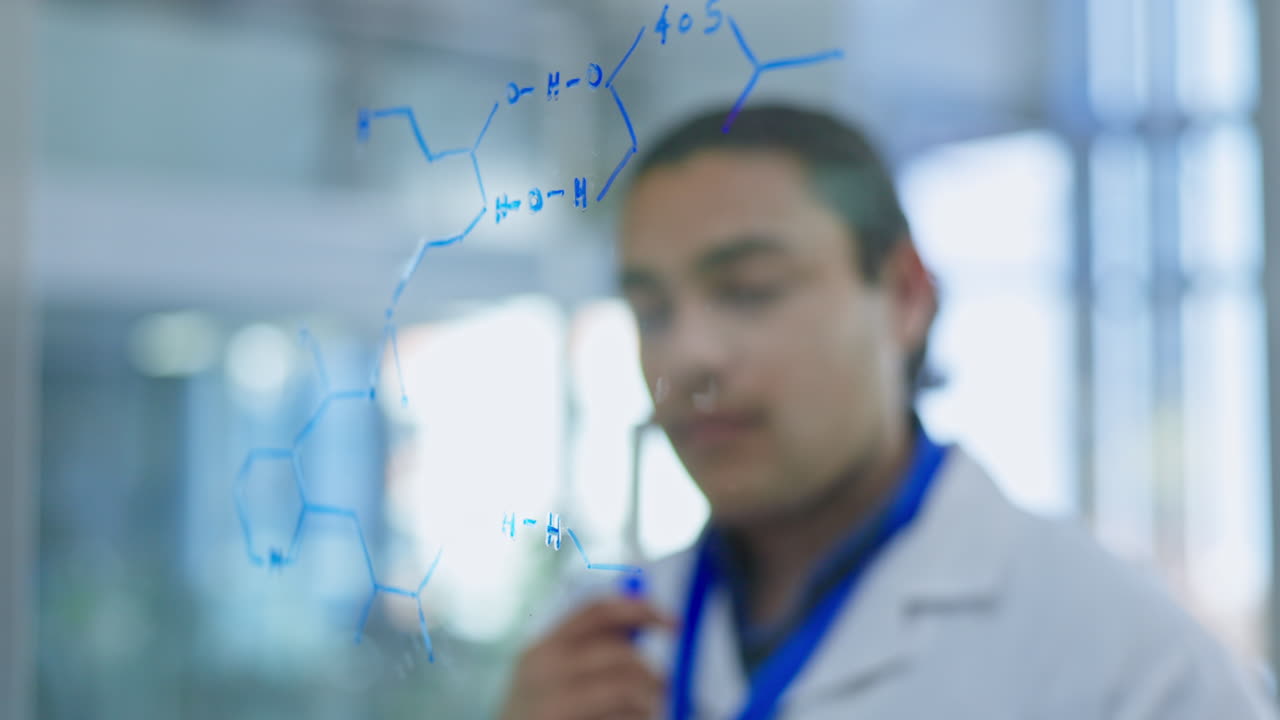 vidrio, investigación y hombre con adn