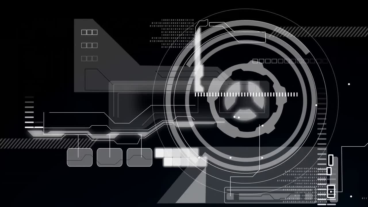 Animation of scope and data processing over black background