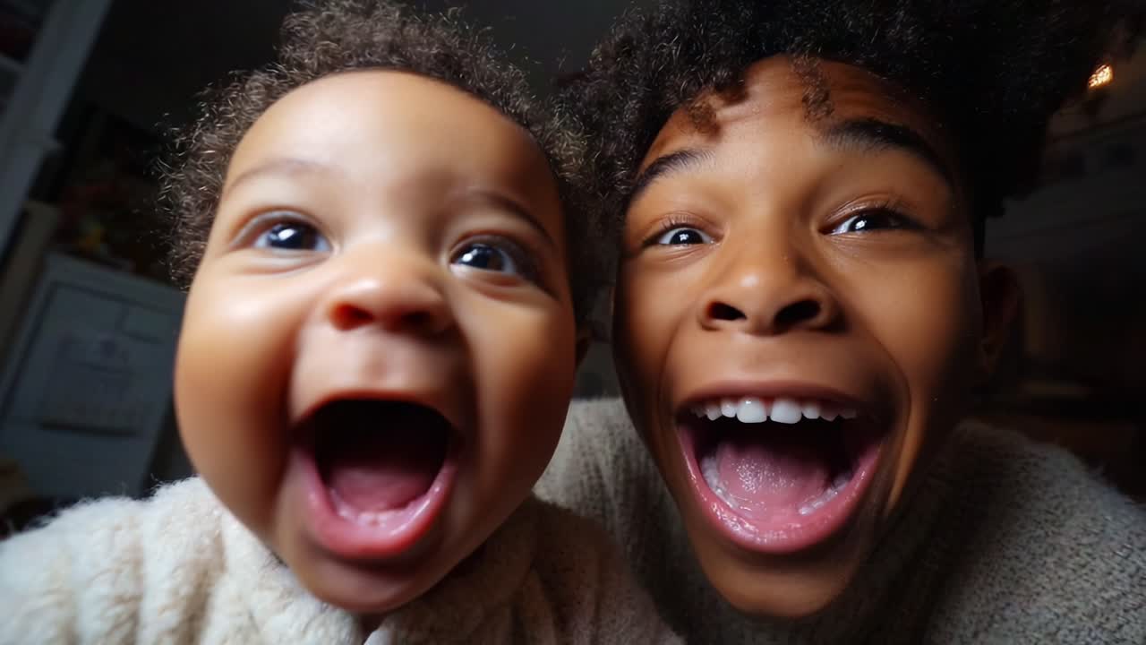 Momenti di gioia: una tenera interazione tra un bambino e un caregiver catturata in due immagini, che mostra pura felicità e connessione attraverso risate e sorrisi