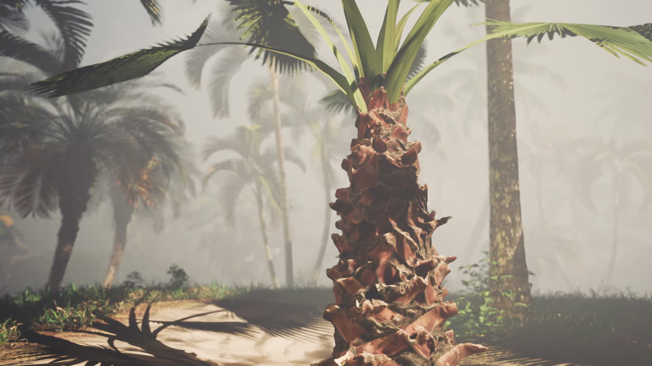 Palm Trees in a Misty Tropical Forest