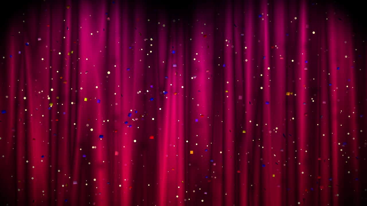 Red Merry Christmas background with golden stars and color confetti. Walpaper Valentine's day. seamless loop