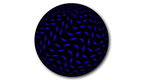 gestreifte geometrische linienanimation auf einer kugel. animierte abstrakte kugel, die sich auf weißem hintergrund bewegt.
