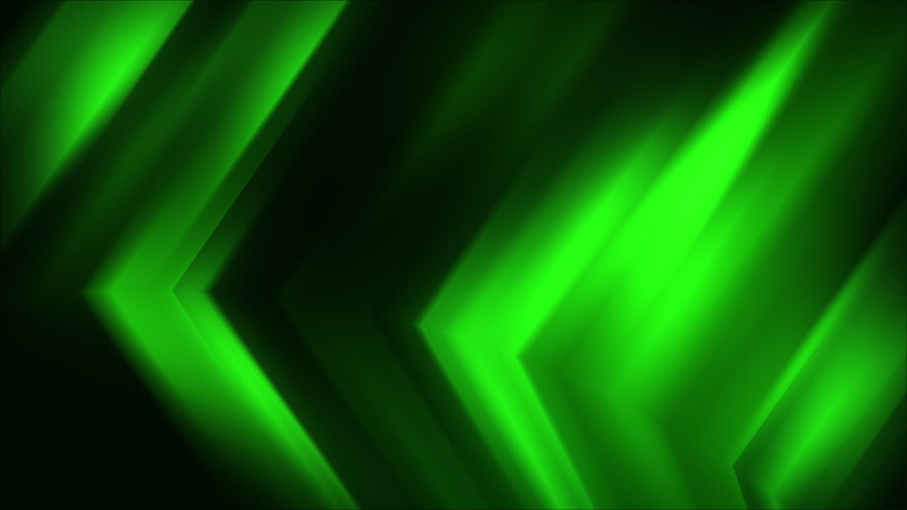 Green glowing curved surface in the form of arrows. Animated flowing stream. Looped abstract motion graphics. Copy space.