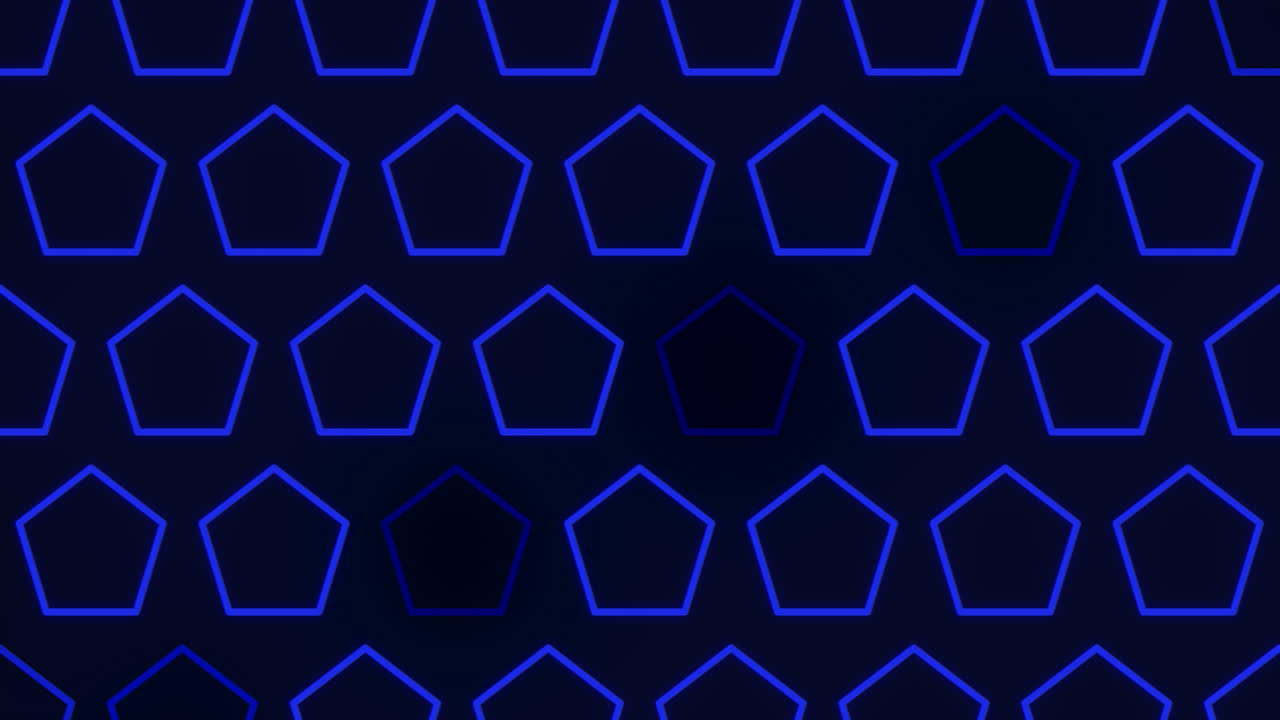 triángulos y rectángulos azules flotantes en una cuadrícula sobre un fondo oscuro