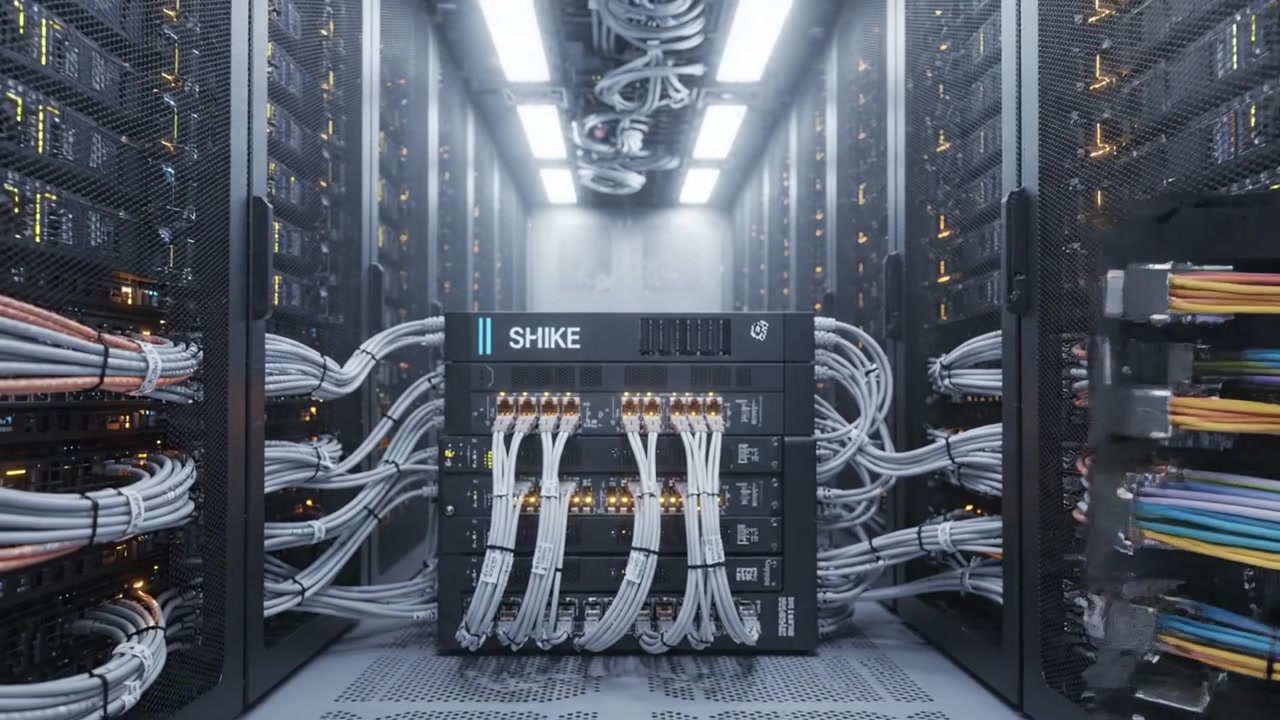High-Tech Server Infrastructure Showcasing Advanced Networking Equipment and Cables in a Modern Data Center Environment for Optimal Data Management and Connectivity