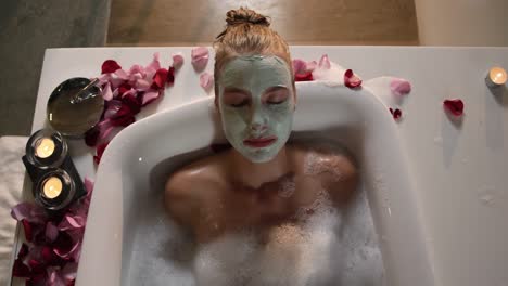 caucasian woman taking bath in hotel