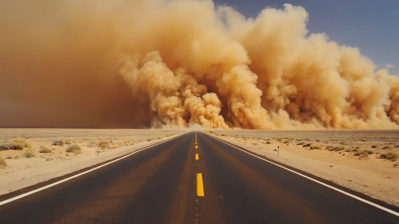 Dust Storm Approaching on Desert Road