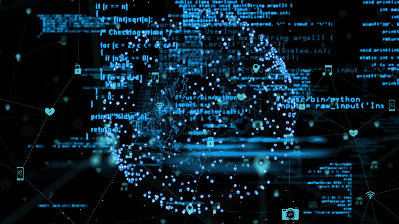 Animation of digital data processing over globe