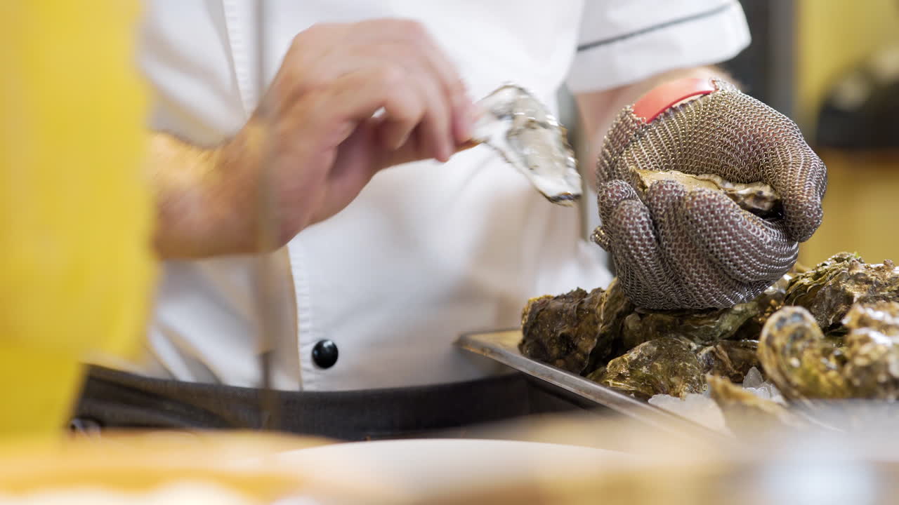 Chef Preparing Oysters Dish In Elegant Restaurant 3